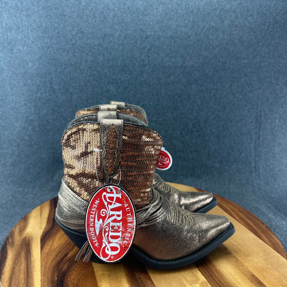 Laredo Womens 51013 Metallic Bronze Fringe Western Cowboy Ankle Boots Size 7M